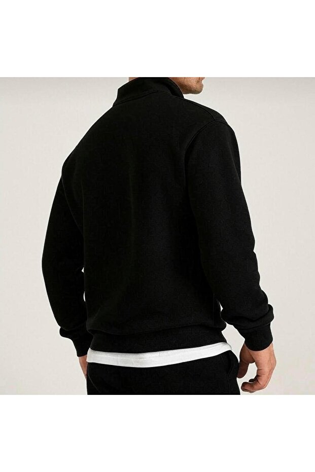 Černá unisex mikina s límečkem na zip - 2