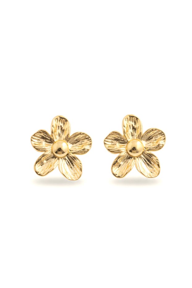 Women's Gold Color Shiny Flower Model Earrings – Wide Form, Sparkling and Elegant