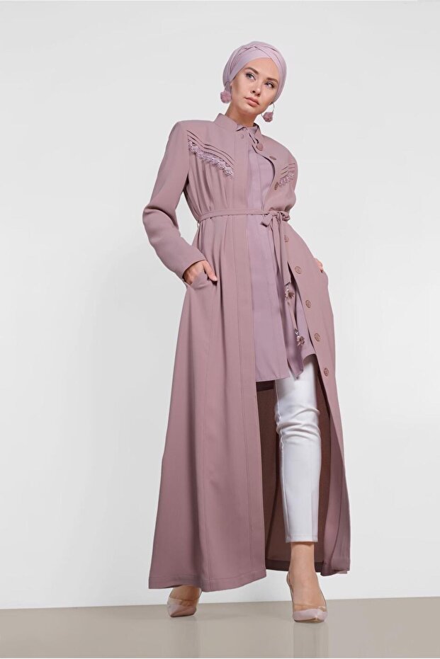 Guardian Coat with Gupur Details and Hidden Buttons 1471