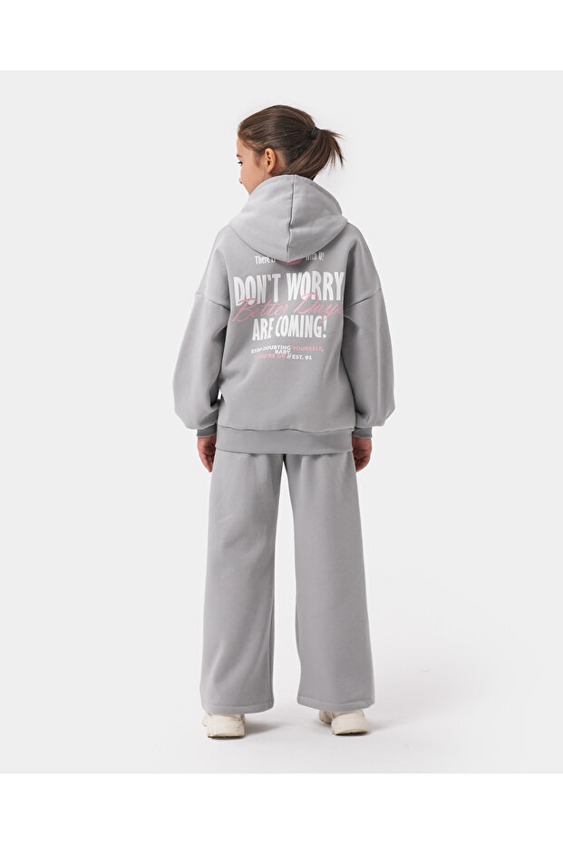 Kız Çocuk Baskılı Oversize Kışlık Eşofman Takımı - 4