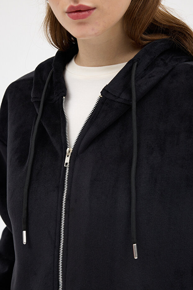 3057A Zippered Plush Jacket Black - 4