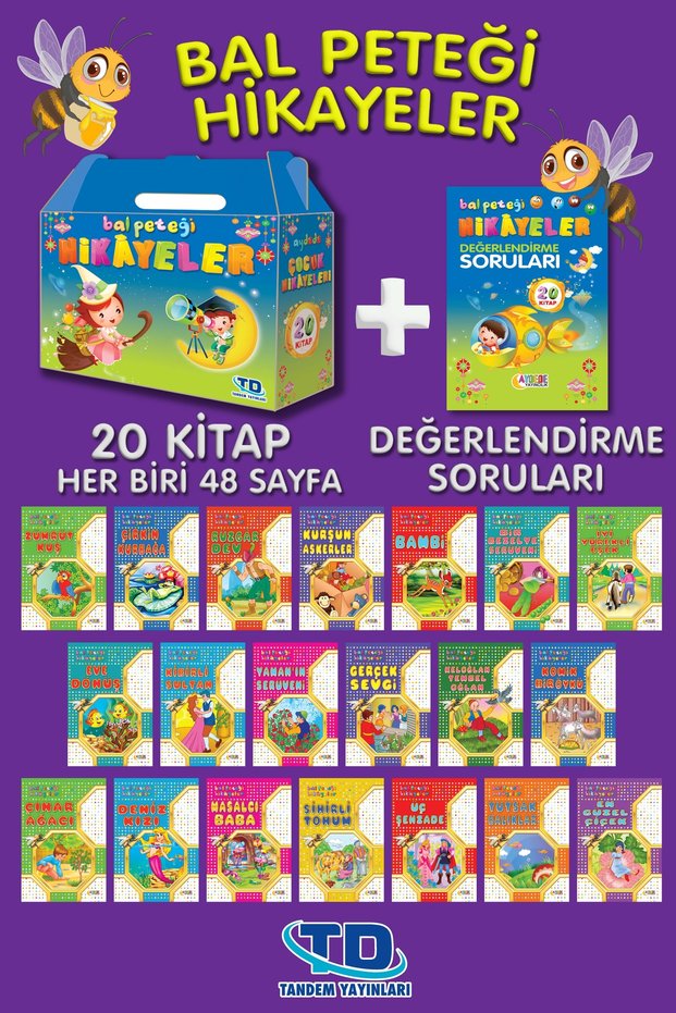 Box Bal Peteği Hikayeler 20 Books - with Fairy Tale Box Assessment Tests for Primary School