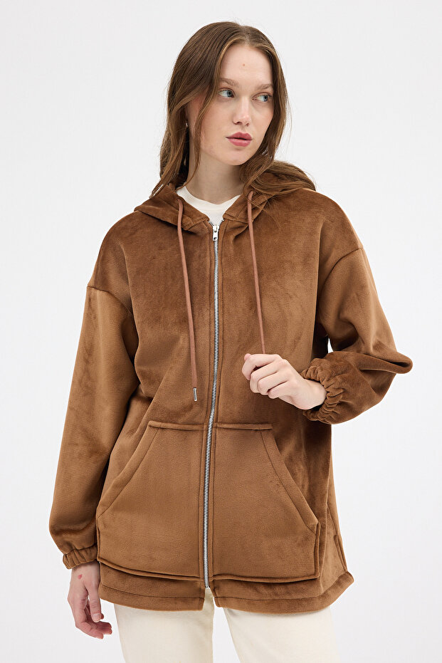 3057A Jachetă de pluș cu fermoar, maro - 6