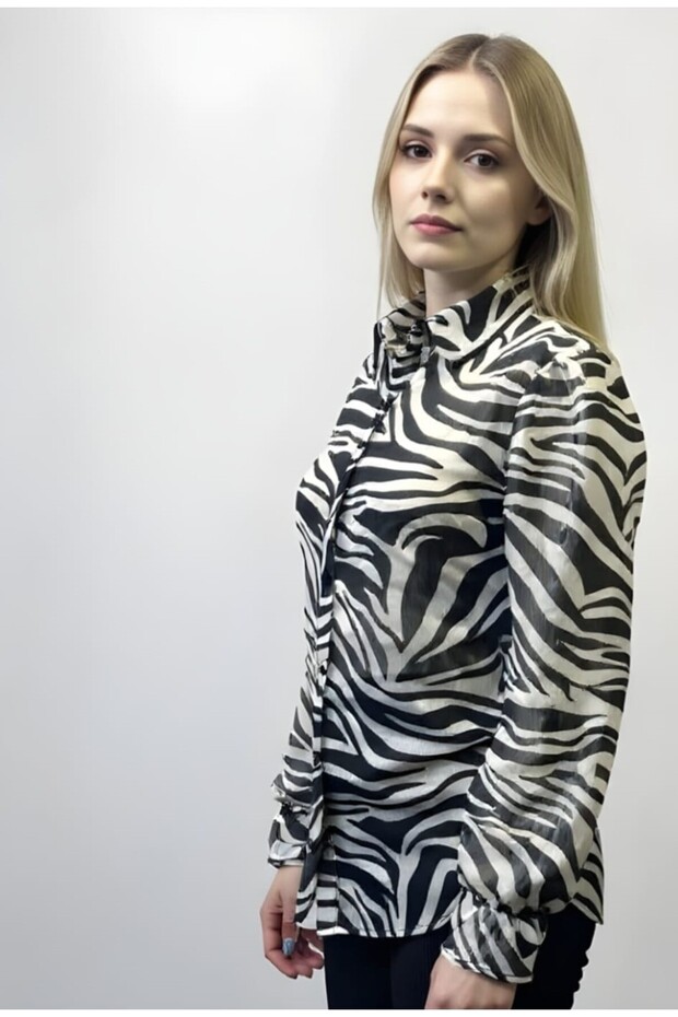 Zebra Baskılı Şifon Gömlek - 2
