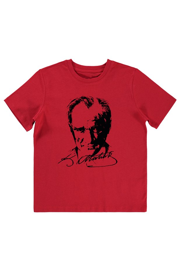 Cotton Standard Cut Crew Neck Short Sleeve White Ataturk Printed Red April 23 Children's T-Shirt