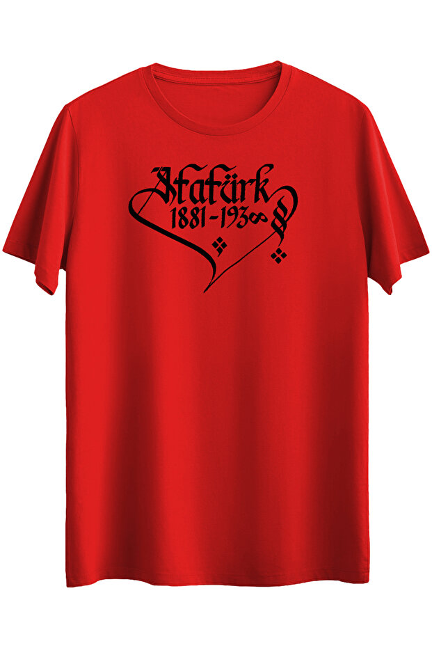 Cotton Pack Red Ataturk Calligraphy Art Printed Crew Neck Short Sleeve May 19Th October 29Th T-Shirt