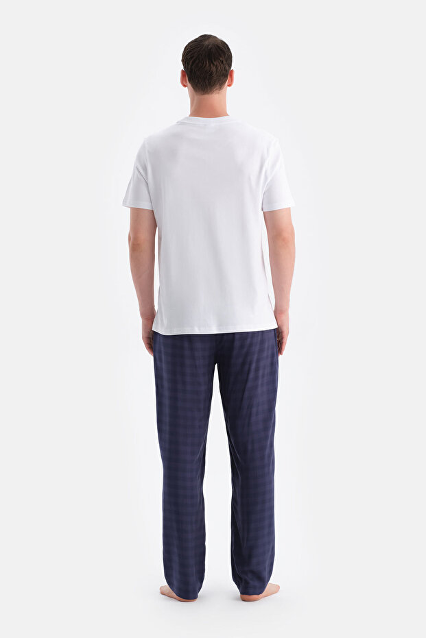 Mavi Ekoseli Viskon Dokuma Pantolon - 2