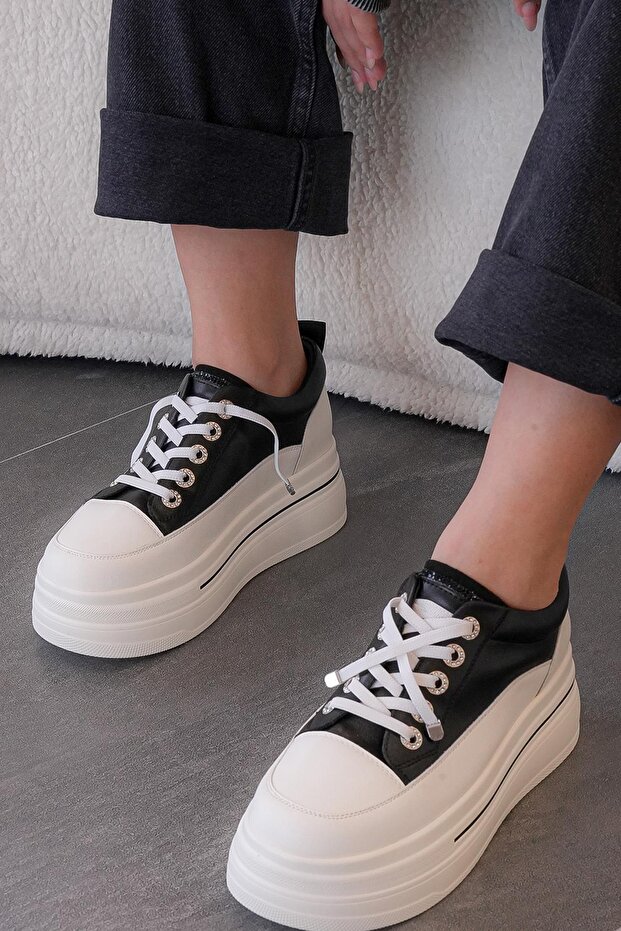 Cindy Imported Special Series Genuine Leather Thick Sole Women's Sports Shoes Black