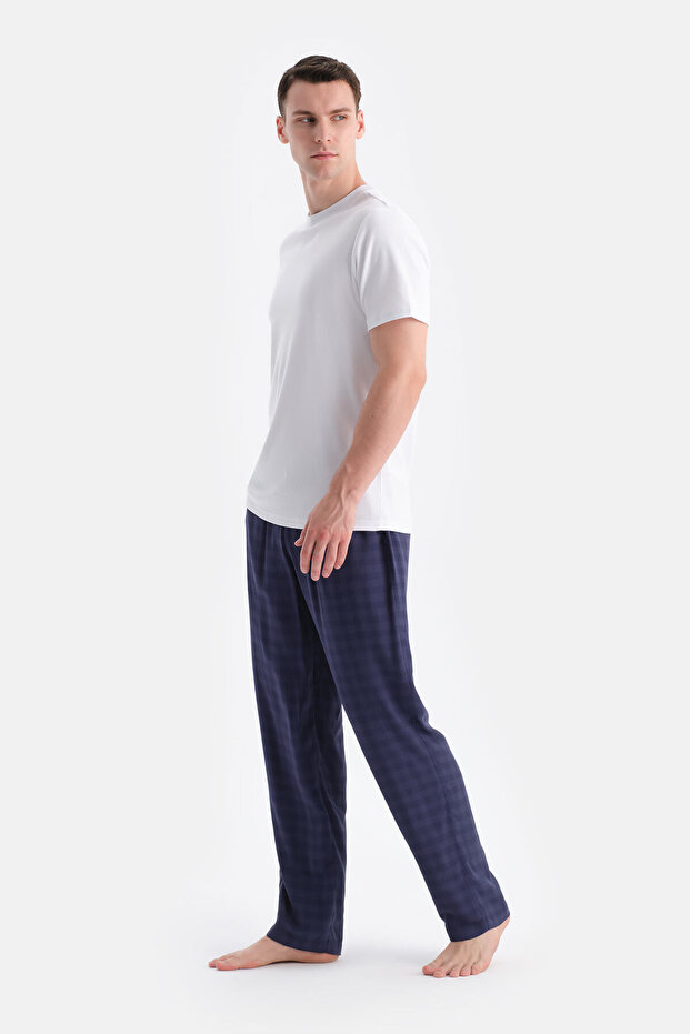 Mavi Ekoseli Viskon Dokuma Pantolon - 3