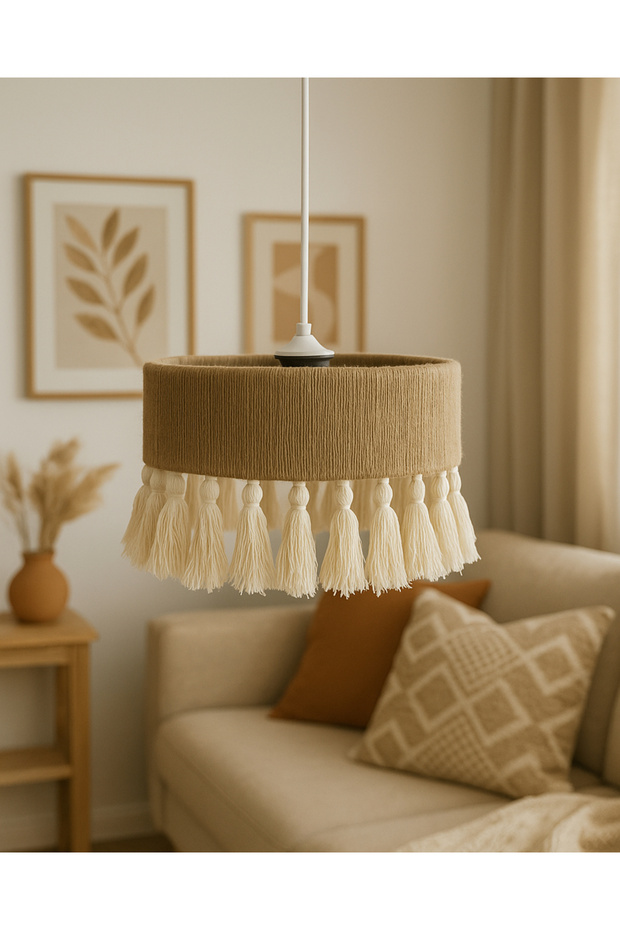 El Yapımı Jüt İpli Avize / Bohem Püsküllü Avize / Oturma odası ,Salon,Yatak odası,Ofis,Mutfak,Balkon - 3