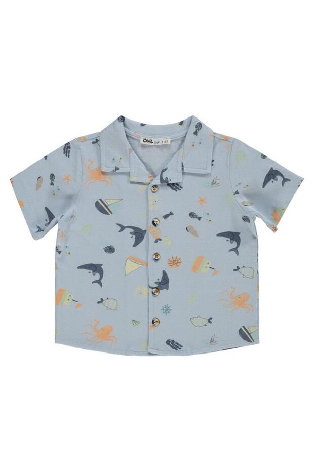 Octopus Sailing Printed Shirt for 2-5 Years Old - Blue 4-5 Years Old