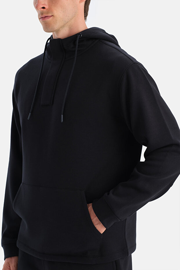 Siyah Erkek Kapüşonlu Modal Sweatshirt - 5
