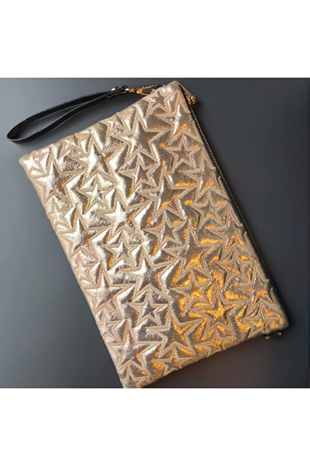 Yıldız Desenli Sarı Portföy Çanta - 6
