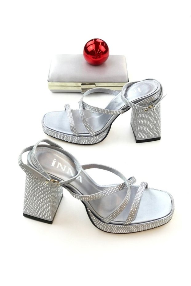 Women's Evening Dress Shoes with Stone Heels Jeska Silver