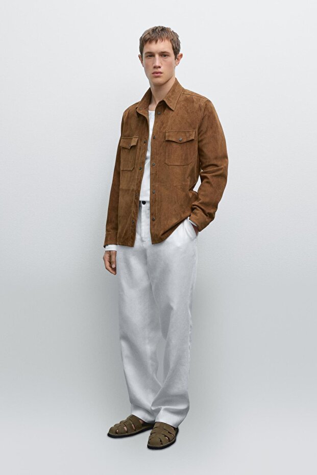 Hafif süet deri gömlek - 1