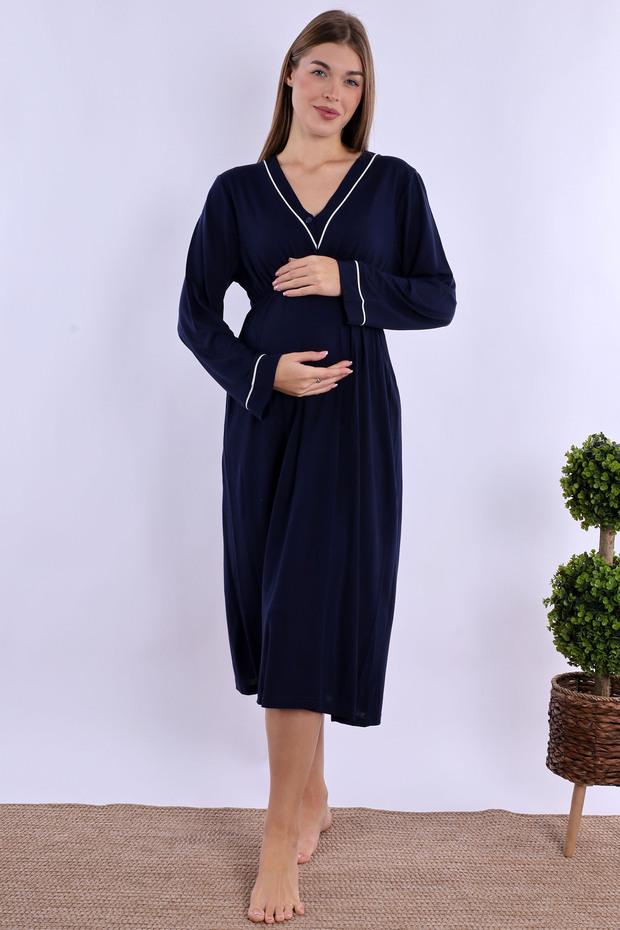 Cotton Maternity Nightgown with Breastfeeding Feature Effortt - Navy Blue
