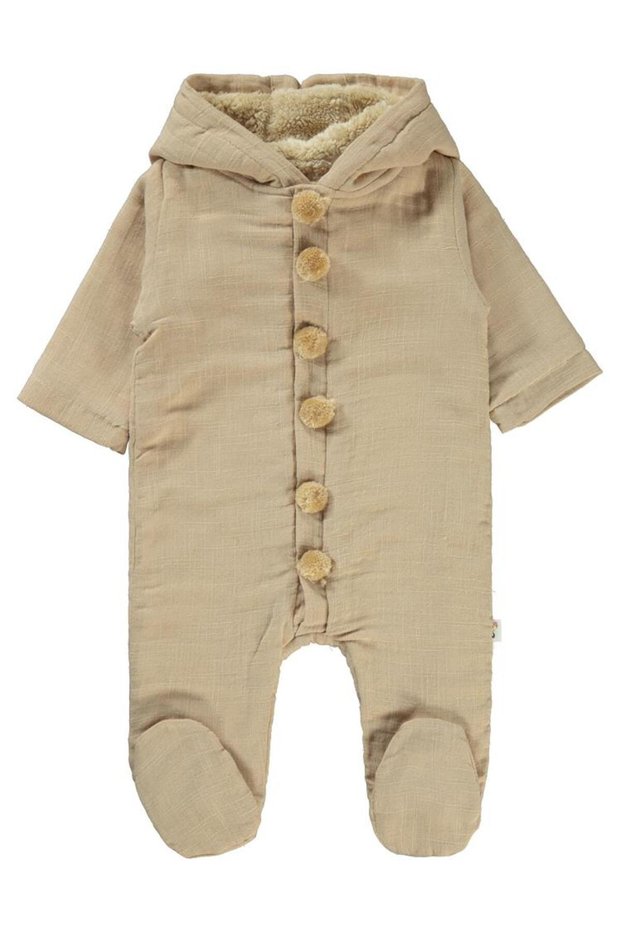 3-12 Months Jumpsuit with Hood and Pompom - Mustard 12-18 Months