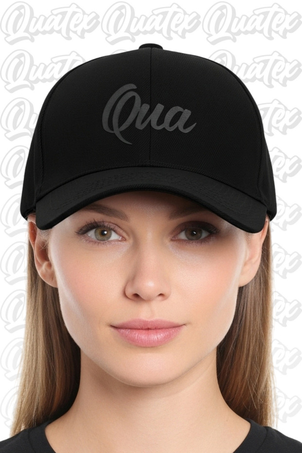 Qua Embroidered Hat – Black 100% Cotton Gabardine Unisex Model