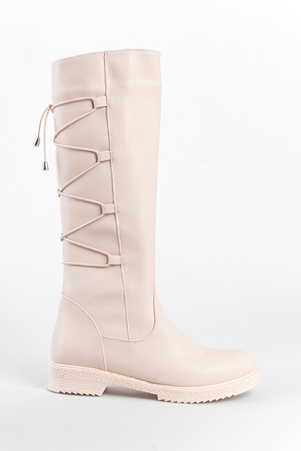 Térd alatti hátsó fűzős - oldalsó cipzáras női csizma - 3