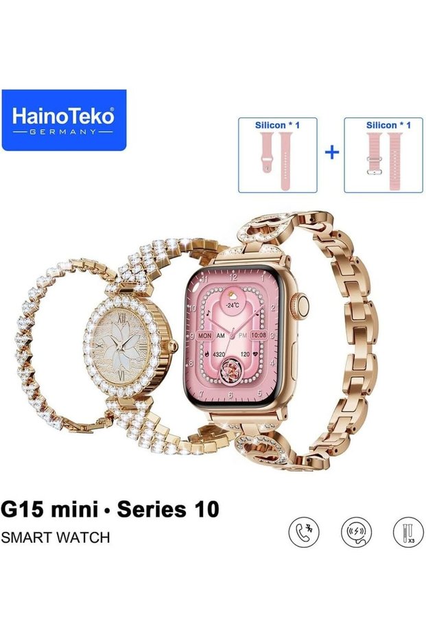 HainoTeko G15 Mini Smart Watch Series 10 Stylish Combo with Watch and Bracelet With 3 Pair Straps