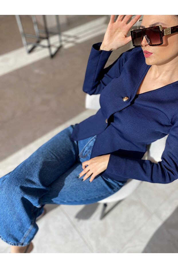 Çelik Örme Düğmeli Bluz - 2