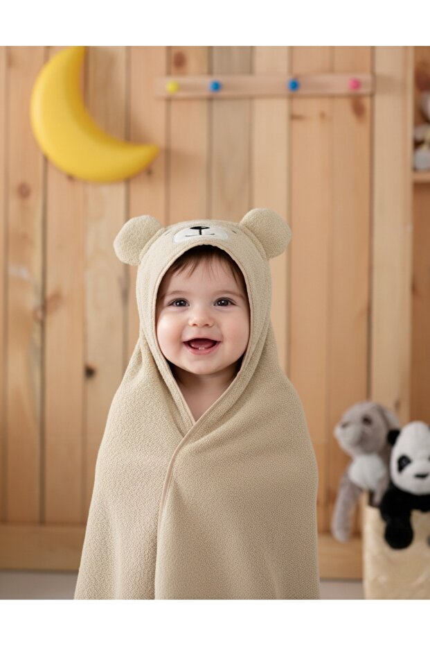 Soft Cotton Bath Towel for Baby Girl-Boy - Brown/Teddy Bear - 2
