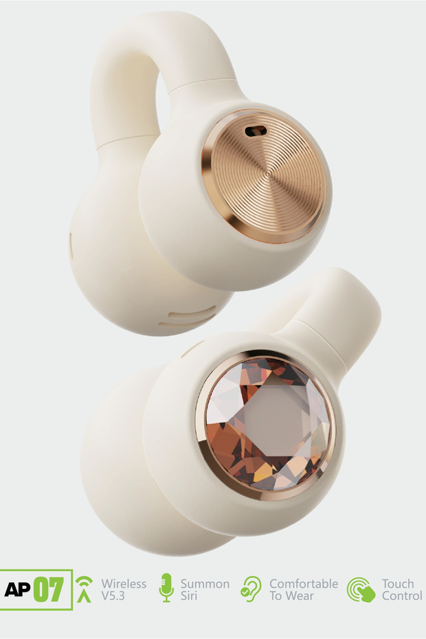 AP07-011 Küpe Tipi Bluetooth Kulaklık Krem - 1