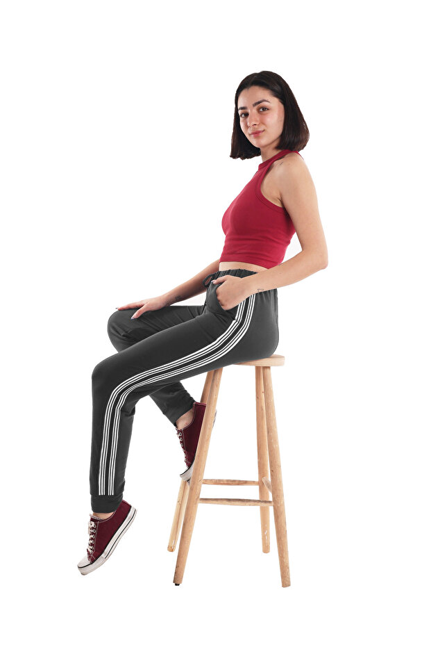 Women's Anthracite High Waist Striped Sweatpants