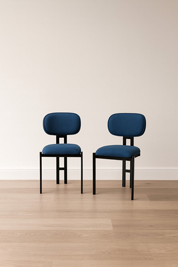 Muriz Sandalye Siyah Ayak Koyu Mavi Kumaş 2 Adet - 1