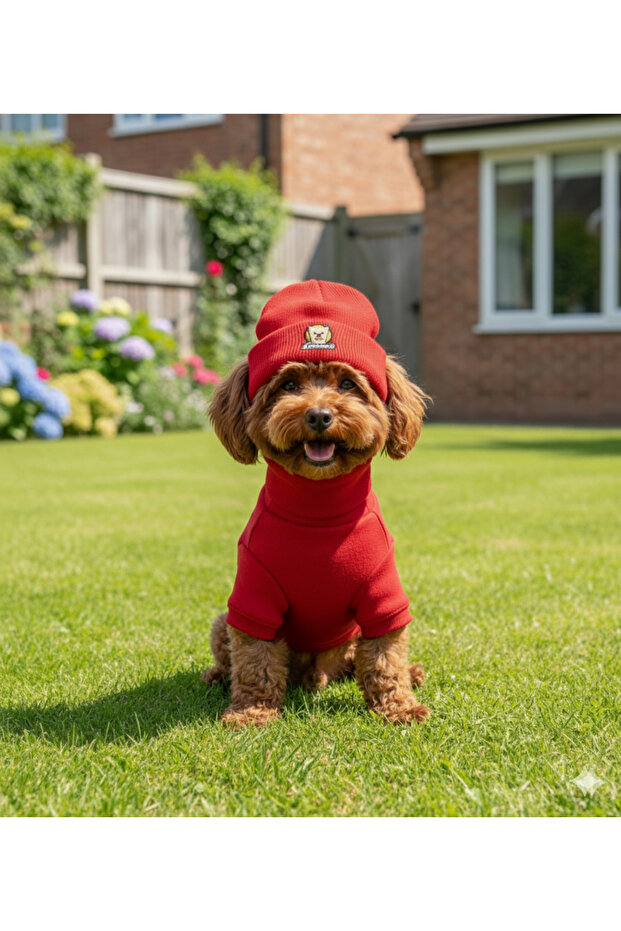 Handmade Ribbed Fabric High-Necked Dog Outfit and Hat Set (for Small and Medium Breeds)