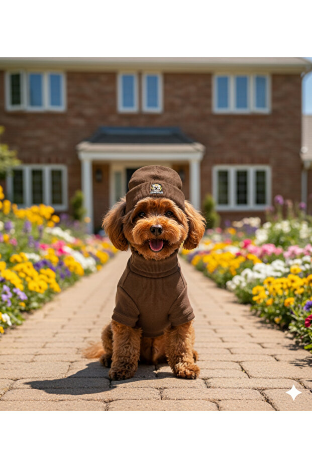 Handmade Ribbed Fabric High-Necked Dog Outfit and Hat Set (for Small and Medium Breeds)