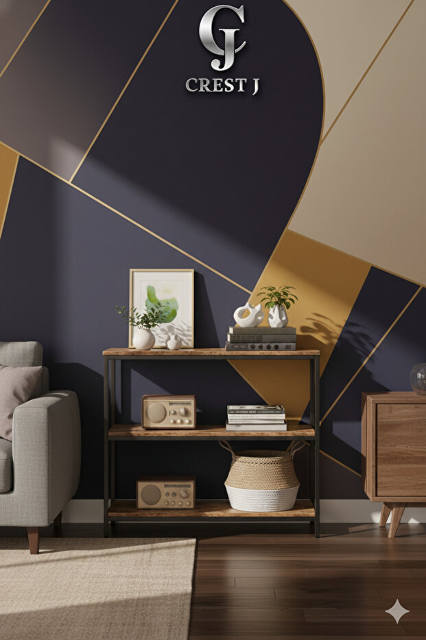 Console table, industrial console table, narrow 3-tier side table with open shelves, - 1