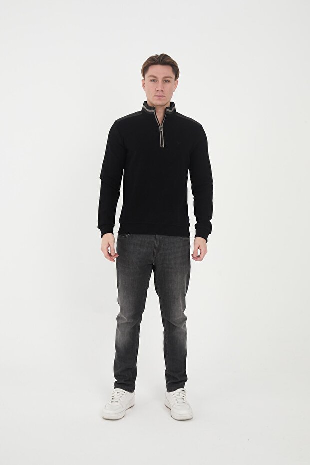 Men's Polarcore Half Zip Basic Plain Black Sweatshirt - 3