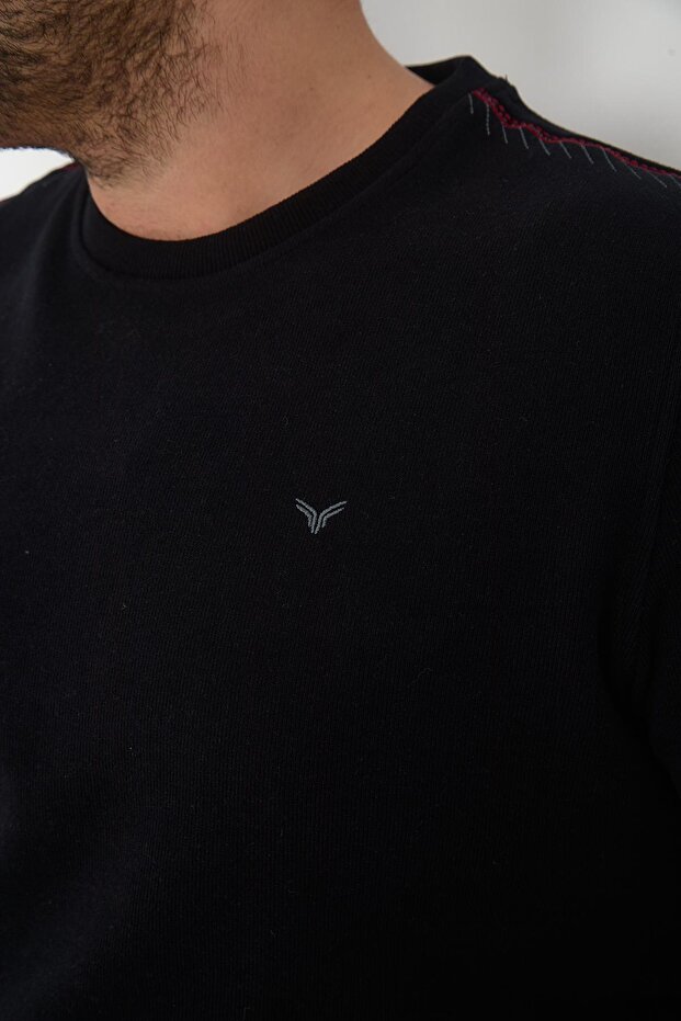 Men's Plus Size Plain Basic Oversized Black Sweatshirt - 4