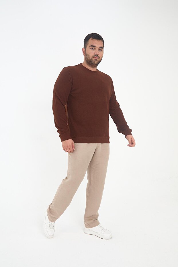 Men's Winter Crew Neck Oversized Basic Tile Sweatshirt - 3
