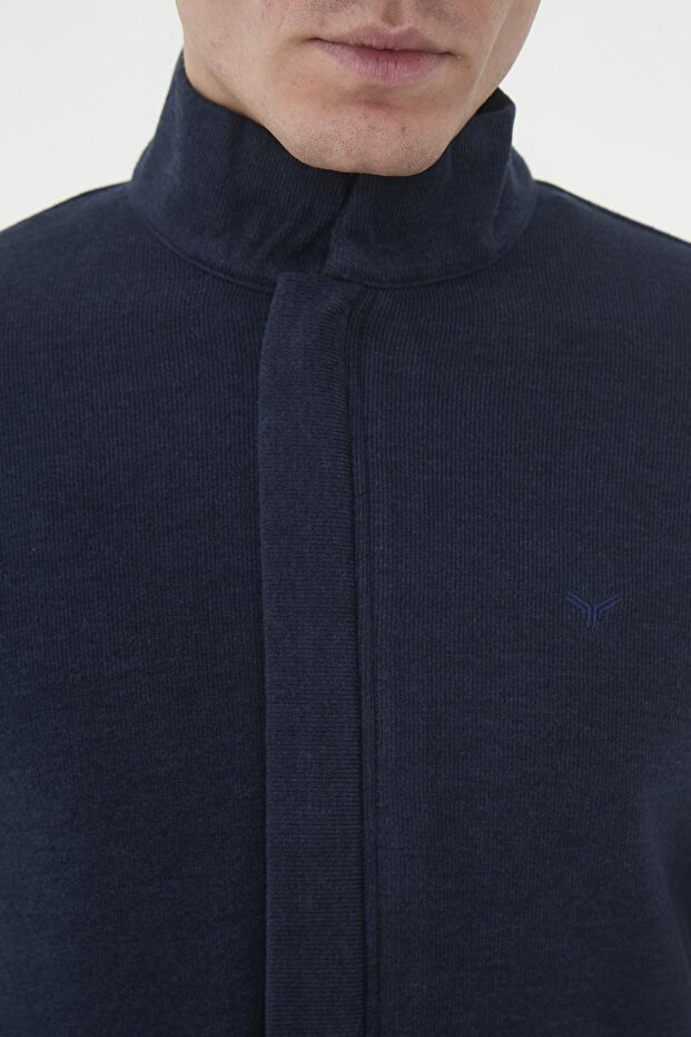 Erkek ArcticFlex Cep Detaylı Fermuarlı Basic Mavi Sweatshirt - 4