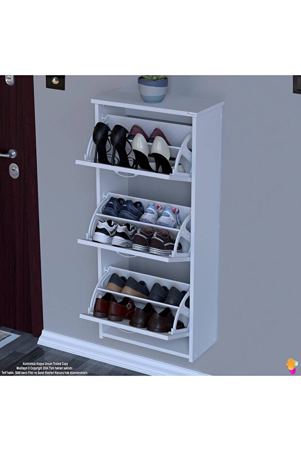 WEST Asma Kapı Önü 52x116x26 cm’lik 3 Düşer Kapak 6 Göz Bölmeli Ayakkabılık - 4
