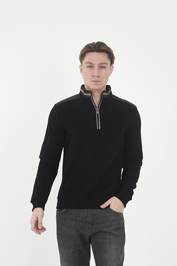 Men's Polarcore Half Zip Basic Plain Black Sweatshirt - 2