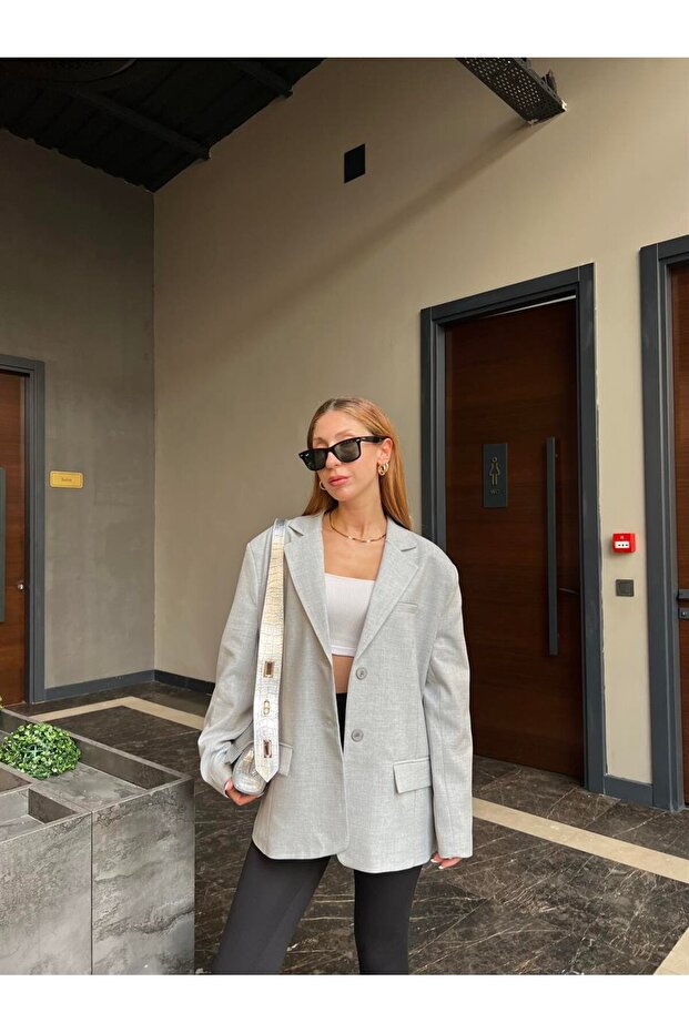 Kadın Poliviskon Oversize Ceket - 1