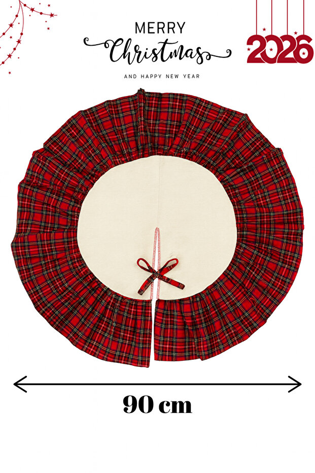 Fırfırlı Yılbaşı Çam Ağacı Örtüsü – Doğal Pamuklu Ekose Tasarım ile Sıcak Bir Atmosfer - 2