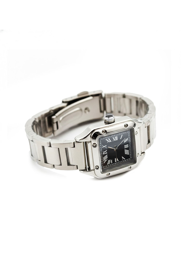 Square Dial Women's Watch – Steel Bezel and Chain Strap Silver-Black