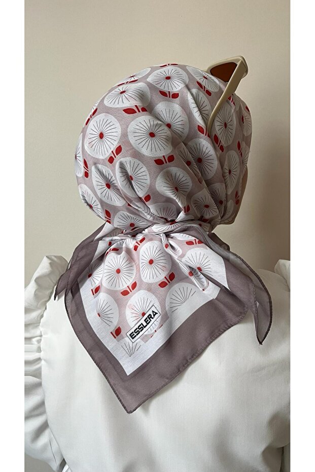 ريترو بلوم منقوشة وشاح رمادي ناعم - 4