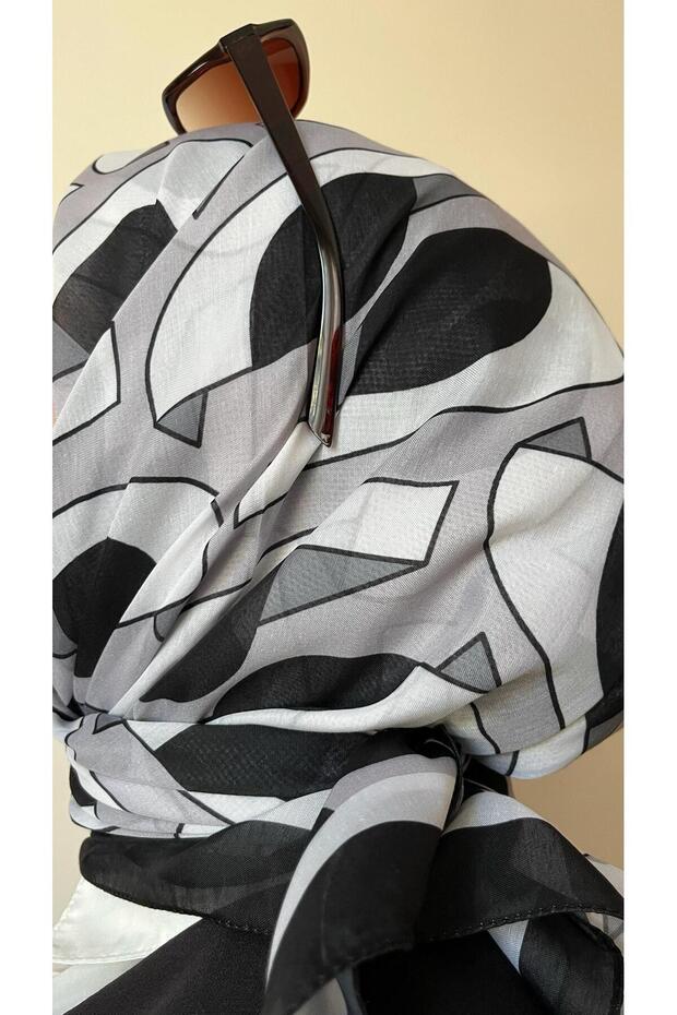 Patterned Black Soft Scarf - 3