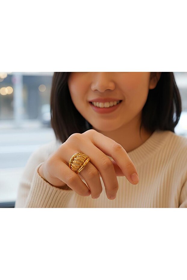 خاتم فولاذي قابل للتعديل بنمط متموج - 4