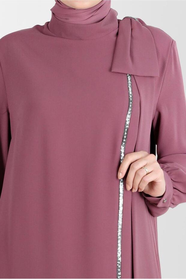 FİYONK DETAYLI TAŞLI KREP ELBİSE 20234 - 4