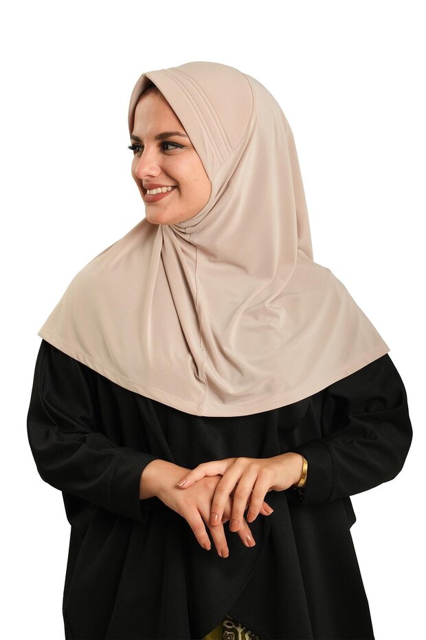 Beige Practical Ready-made Interlocking Hijab Scarf Sandy Fabric Plain 1600_12