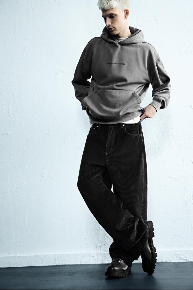 Düz kesim kadife pantolon - 1