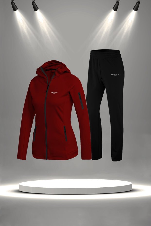 Plus Size Women's Burgundy New Supra Combed Cotton Two Piece Zippered Stylish Sportswear Tracksuit Set (4Xl-10Xl)
