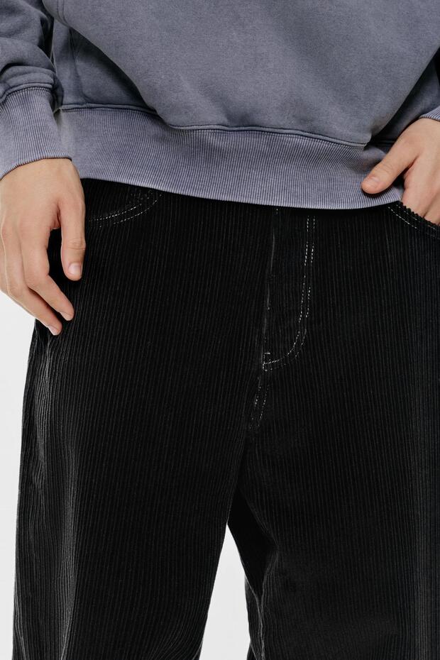 Düz kesim kadife pantolon - 7