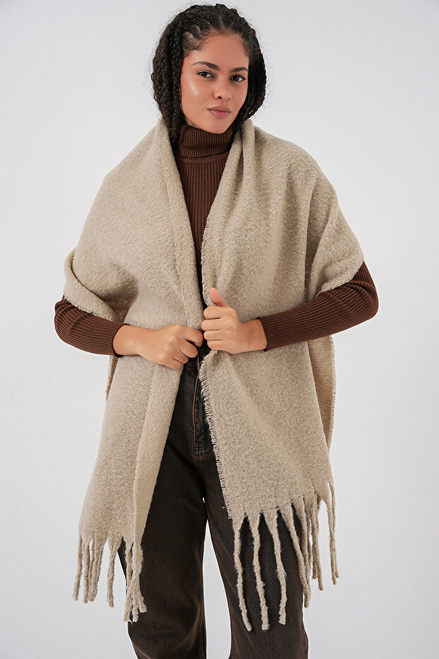 Women's Soft Textured Thick Shawl Scarf 15951 - A.Beige